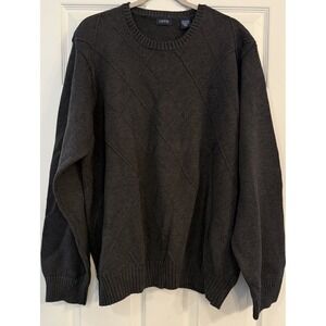 Izod Men's Sweater XXL Gray Geometric Pattern 100% Cotton Heavy Crew Neck Preppy